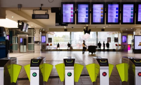 Melbourne’s Flinders Street railway station is almost empty in the coronavirus outbreak