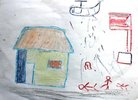 A drawing by a child at the IDP camp in Malakal, showing his experiences.