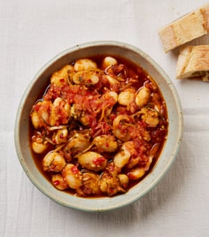 Yotam Ottolenghi’s butter beans with preserved lemon, chilli and herb oil.