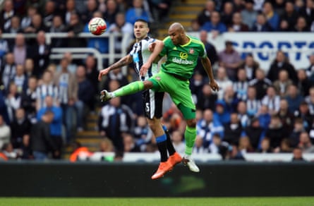 Aleksandar Mitrovic and Sunderland’s Younes Kaboul battle for the ball in the last league derby at St James’ Park, back in 2016.