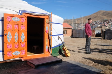 Bartbaatar Ulzibat outside his ger in Ulaanbaatar.