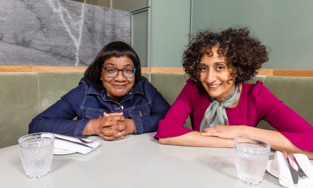 Diane Abbott and Catherine Birbalsingh at a restaurant table