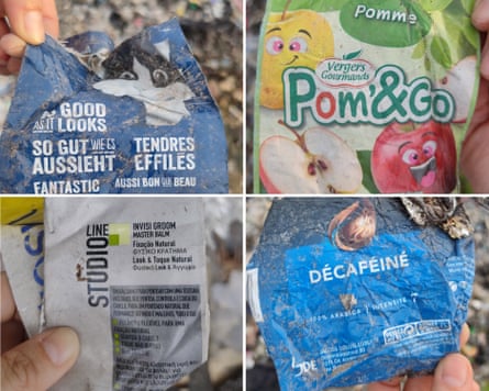 A composite of waste plastic packaging for European products.
