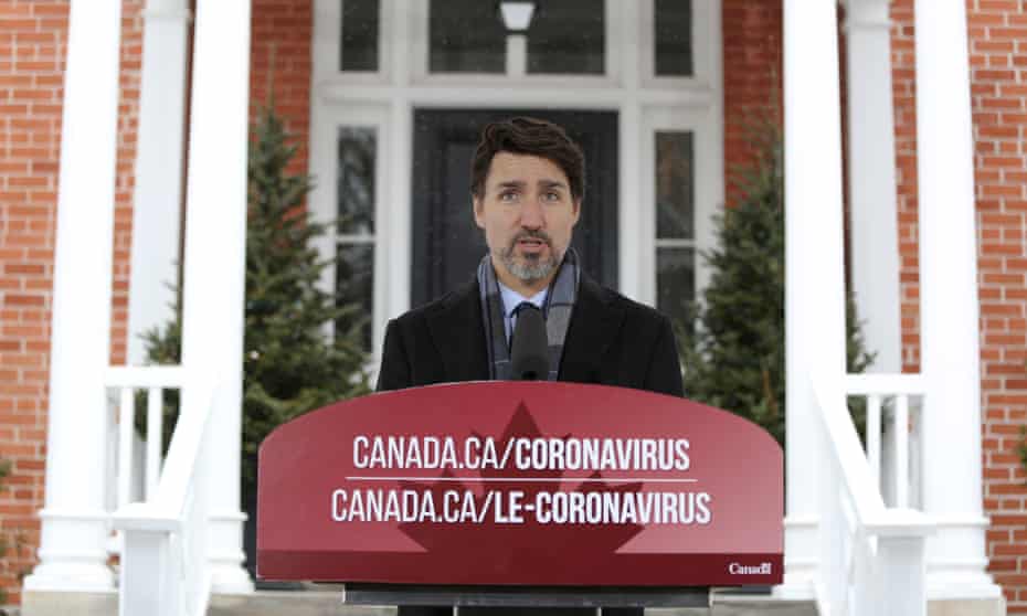 Justin Trudeau speaks in Ottawa, Canada, on 23 March. 