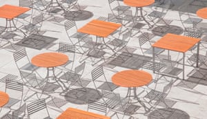 An abstract depiction of tables and chairs shot in 2017 at the Getty Center in Los Angeles