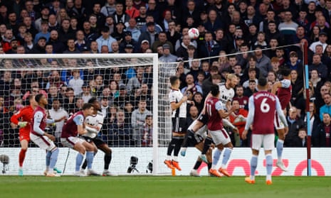 Aston Villa's Tyrone Mings scores their first goal.