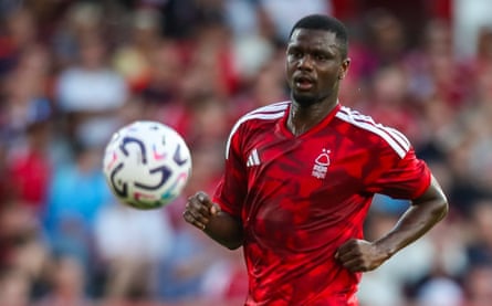Ousmane Diomande in pre-season action for Nottingham Forest.