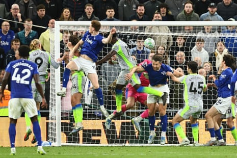 Jake O’Brien of Everton scores their side’s second goal.