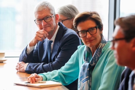Apple's CEO Tim Cook listening Andy Burnham to speak at a business and investor roundtable at the UN general assembly today.