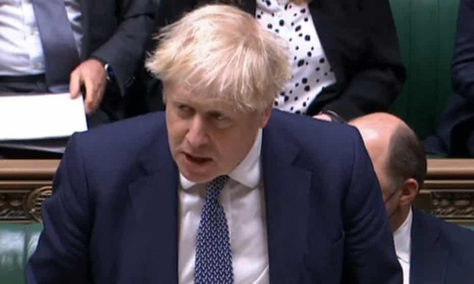 Boris Johnson making a statement on the situation in Ukraine in the House of Commons.