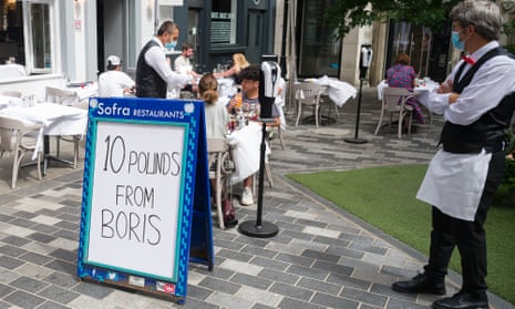 A restaurant has a sign saying '£10 from Boris' to show it is taking part in the government's Eat Out to Help Out scheme