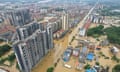 Aerial view of a submerged area after heavy rainfall in Qingyuan City, Guangdong Province, China. 