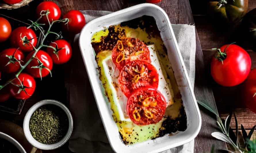 Bougiourdi - Spicy Baked Feta Cheese with Tomato and peppers