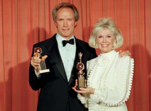 Clint Eastwood and Doris Day at the Golden Globe Awards in 1989