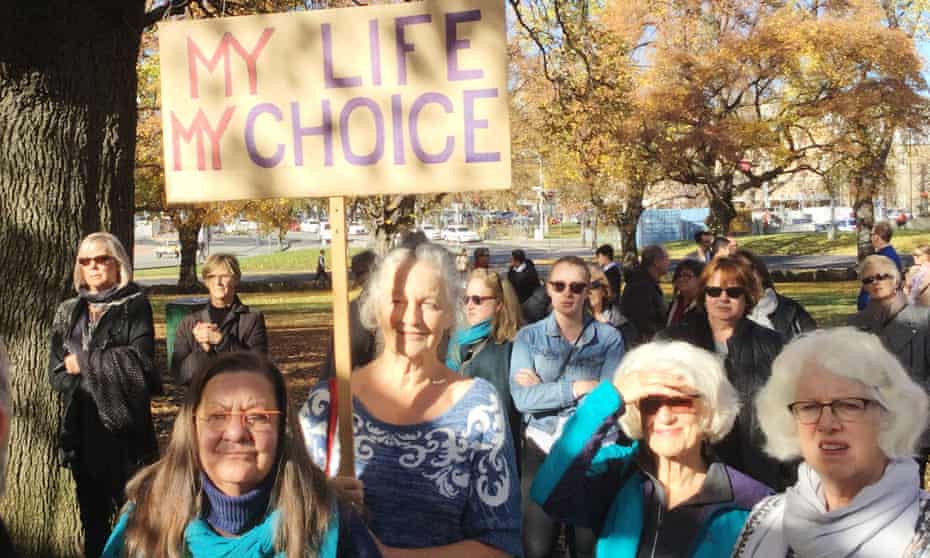 Hobart woman Jennie Brice holds a placard reading, 'My life, my choice'.