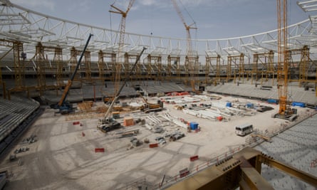 Work on the Education City Stadium in Al Rayyan in 2018. It is one of seven newly-constructed venues for the 2022 World Cup.