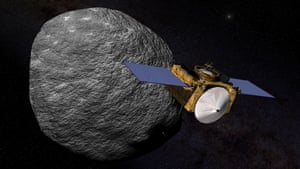 An impression of Nasa’s Osiris-Rex spacecraft orbiting the asteroid Bennu.