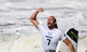 Owen Wright of Australia celebrates after winning bronze.
