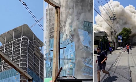 Moment skyscraper under construction collapses in Bangkok after earthquake – video | Thailand | The Guardian