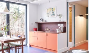 Bold colours and vintage furniture in the the one-bedroom cabin