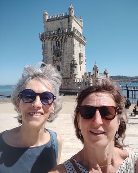 Susie and Barbara visiting the Belém tower in Lisbon in 2022.