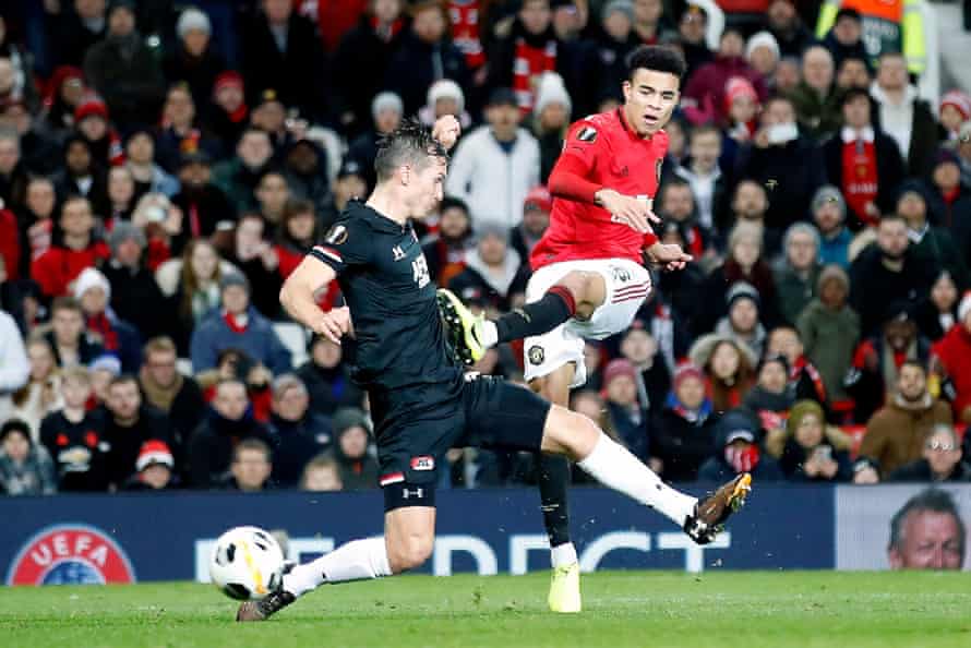 Manchester United’s Mason Greenwood (right) scores his sides fourth goal.