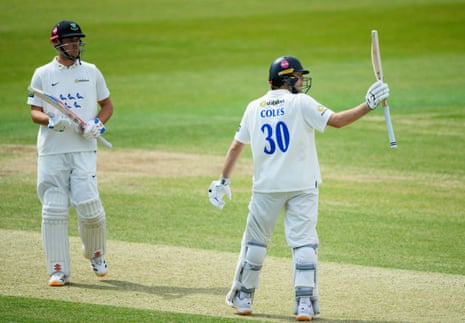 James Coles celebrates a half century for Sussex against Yorkshire at Headingley
