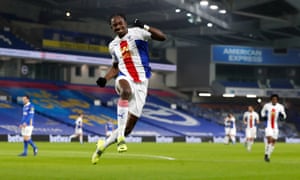 Jean-Philippe Mateta of Crystal Palace celebrates after scoring.
