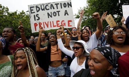 South African students protest over planned increases in tuition fees.
