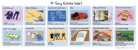 Stephen Collins cartoon on Tory estate sale, panel 1