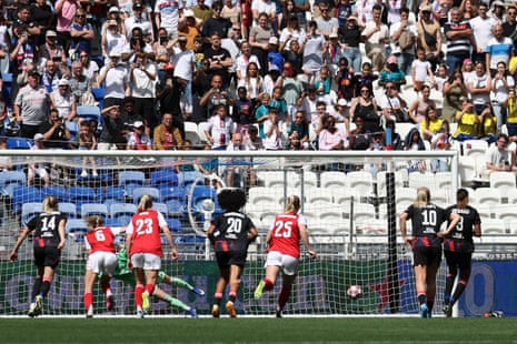 Wendie Renard of OL Lyonnes scores from the penalty spot.