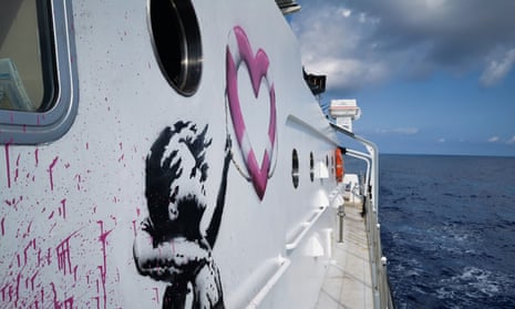 Banksy migrant rescue boat detail
