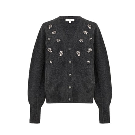 black cardigan with crystal floral decorations