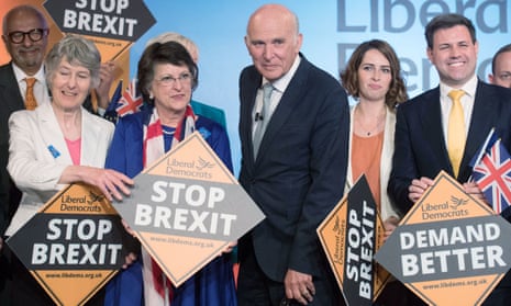 The Lib Dem leader, Vince Cable, and candidates at the launch of the party’s European election campaign in London.