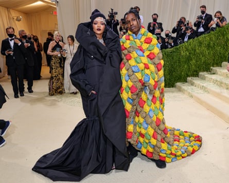 Rihanna and A$AP Rocky at the 2021 Met Gala, wearing full-body quilts.