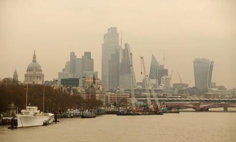A Saharan dust cloud seen from Waterloo Bridge in London on 16 March.
