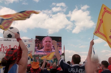 Scotland fans cheer Craig Brown on a big screen in Bordeaux at the 1998 World Cup.