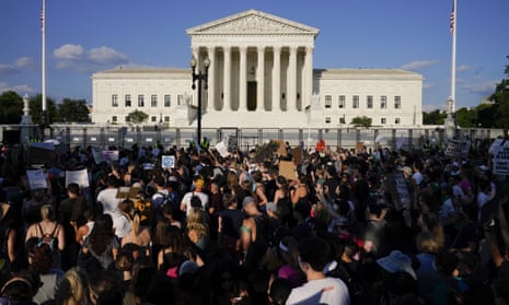Protesters fill the street in front of the supreme court after its decision to overturn Roe v Wade.