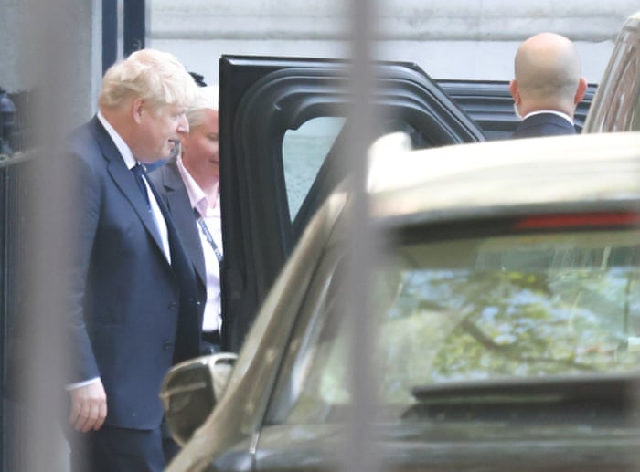 Boris Johnson leaving Downing Street this afternoon for the airport, from where he will be flying to India.