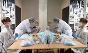 A coronavirus vaccination at Grinvich shopping mall in Yekaterinburg, Russia today.