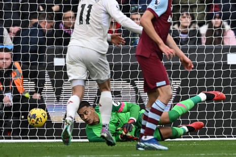 West Ham United's keeper Alphonse Areola makes a save.