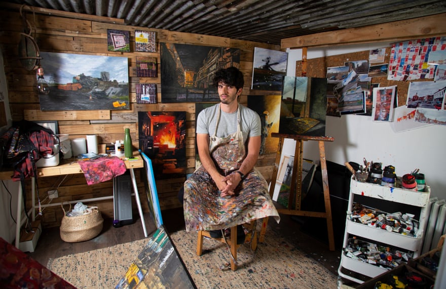 Artist Junior Durrani in his studio in Eaglescliffe, Stockton-on-Tees.