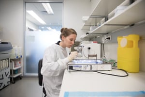 Adele Lusson, research assistant, preparing paraffin embedded tissue sections for staining. The Brain Bank located in Randwick, NSW, Australia.