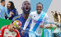 (From left) Kyle Walker clashes with Marc Cucurella, Eric Dier heads against Arsenal, Antonio Rüdiger celebrates beating Manchester City, Palace's Eberechi Eze after scoring at Liverpool, the Premier League Trophy