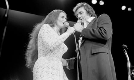 Johnny Cash and June Carter Cash on the stage at Wembley in 1979