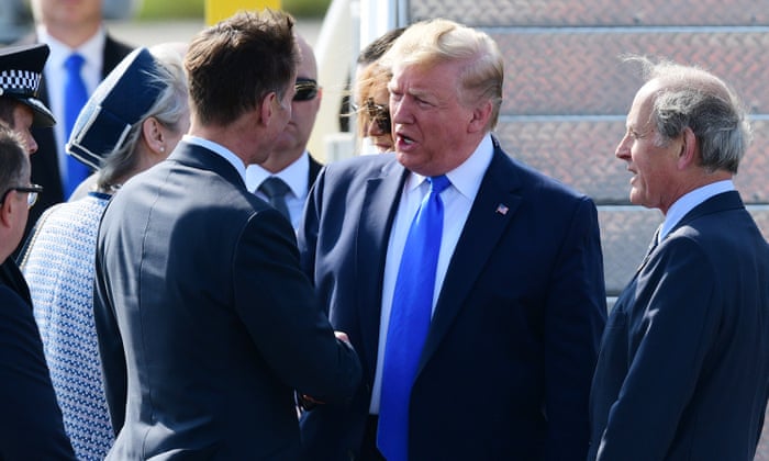 Jeremy Hunt greeting US President Donald Trump as he arrives at Stansted Airport