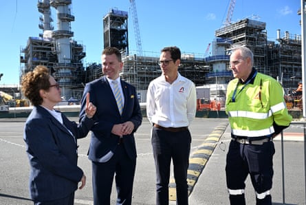The planning minister, Jarrod Bleijie, second from left, at the Ampol Lytton Refinery in Brisbane.