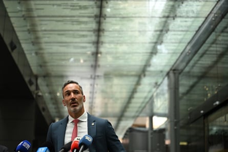 Alex Ryvchin leaves after giving evidence at the royal commission on antisemitism and social cohesion.