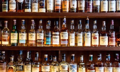 A large selection of Scottish malt whisky at a bar in
London