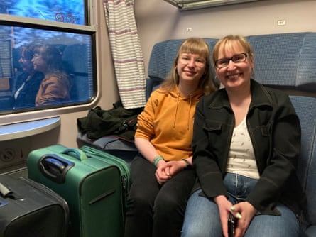 Passengers Lisa Marie, left, and Stefanie on the European Sleeper train.